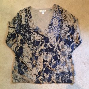 Christopher & Banks blue cream print cardigan Size Medium